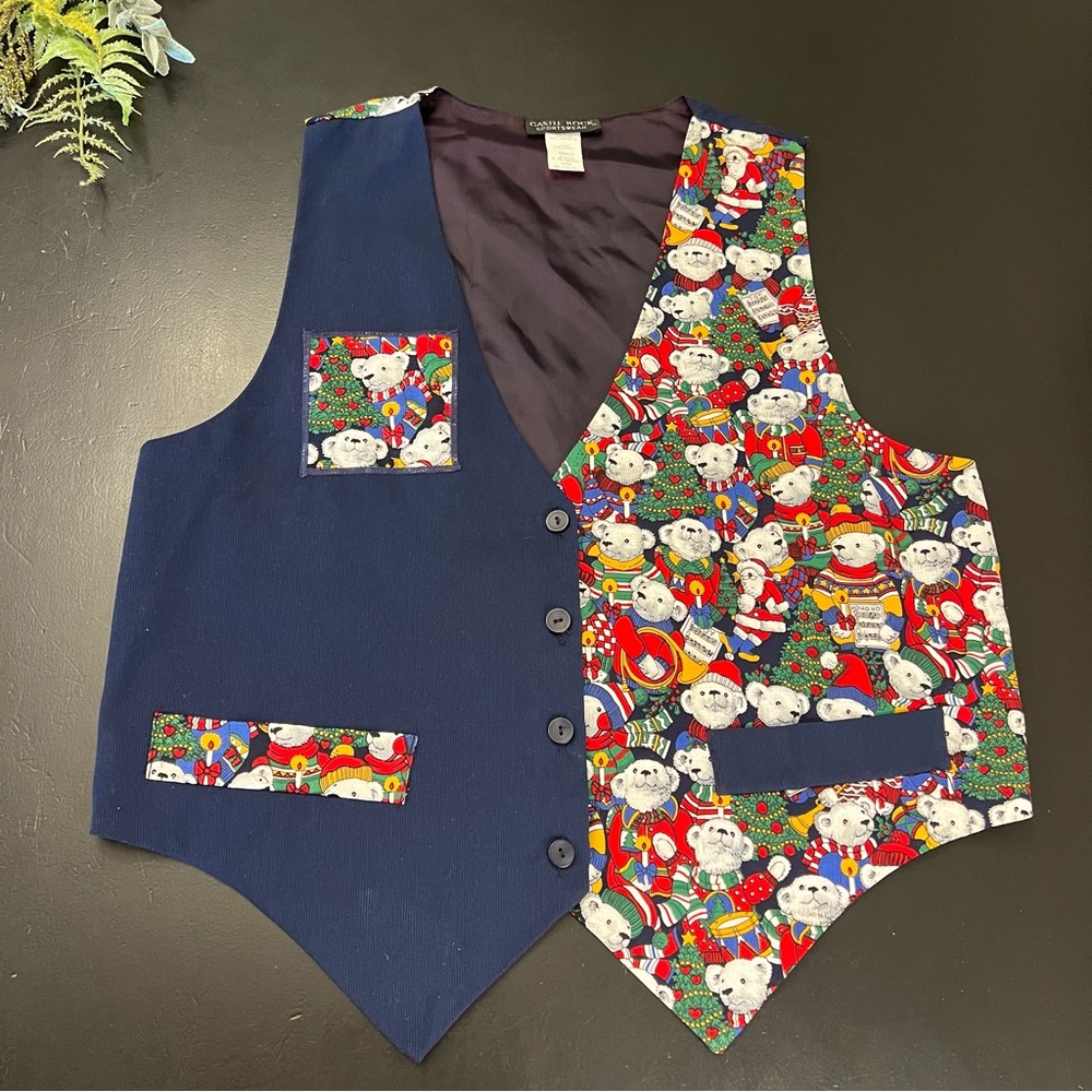 Castle Rock Sports Wear Vintage 80s 90s Christmas Bears Vest‎ Sz XL Ugly Sweater